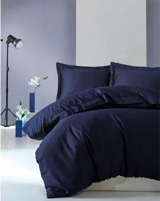 Produktbild von Bettwäsche-Set Satin 220 x 240 cm, 100% Baumwollsatin, Blau, 2 Kissenbezüge 60 x 60 cm, 210 Fadenzahl