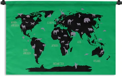 Produktbild von MuchoWow® Wandteppich Wandbehang Weltkarte Kinder - Tiere - Rosa 60x40 cm Tapisserie Dekoration Wandtuch - Wanddekorationen