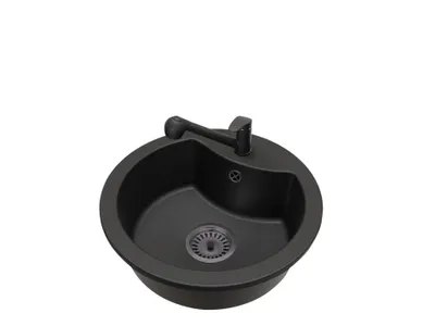 Produktbild von Granit Küchenspüle Einbauspüle 1 Becken MILA + Küchenarmatur Atut Schwarz + Siphon Schwarz Komplettset