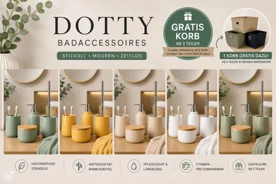 Produktbild von Kleine Wolke DOTTY Badset + GRATIS Korb verschiedene Farben, Farben:Solaria, Badzubehör:Seifenspender, KI-generiertes Bild
