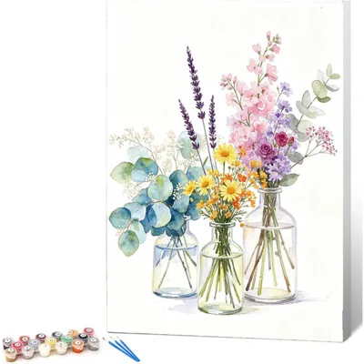 Produktbild von Malen nach Zahlen Set 40x50cm Drei Vasen | Bastelset Ölgemälde für Erwachsene & Teenager