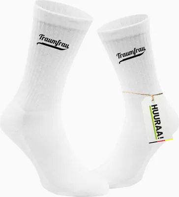 Produktbild von Huuraa Uni Socken Traumfrau Schriftzug 42/46 White Baumwolle Tennissocken Geschenkidee