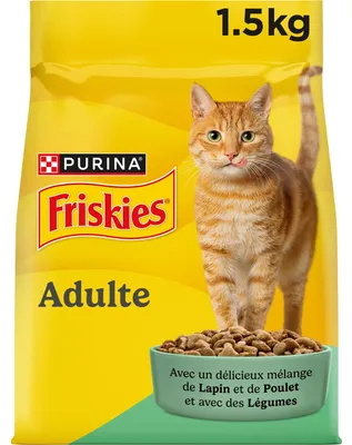 Imagen del producto de FRISKIES, sabor a conejo, pollo y verduras – 1,5 kg – Alimento seco para gatos adultos