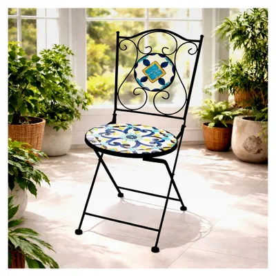 Produktbild von Mosaik Gartenstuhl klappbar für Balkon und Terrasse im mediterranen Design