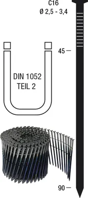 Produktbild von Nagelrollen C16 2,5 x 65 mm HBK blank geharzt Drahtgebunden 16 Grad