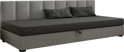 Produktbild von AURA SOFA  Boxspringbett ZIKA BIZ 80x195 Komplett-Set mit Bonell Matratze, Polsterbett mit Bettkästen - Grau/Dunkelgrau, SAWANA 21/05