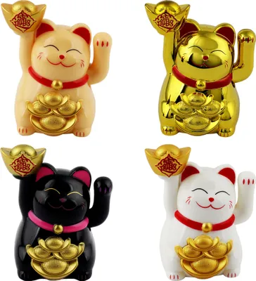 Produktbild von Glückskatze Mini Maneki-neko Reichtum Set Solar 5cm Winkekatze Lucky Cat