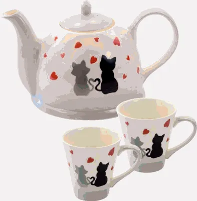 Produktbild von teemando® Set Kanne "Colette" Keramik 1,5 l + 2 X Becher "Colette" Keramik 0,25 l