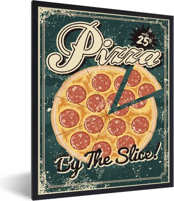 Produktbild von MuchoWow® MuchoWow® Gerahmtes Poster Vintage-Poster einer Pizzawerbung 60x80 cm - Poster mit zchwarzem Bilderrahmen - Premium - Wanddeko Wohnzimmer