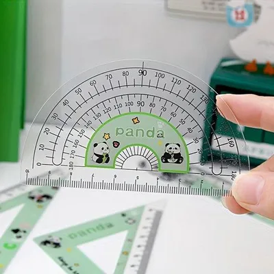Zdjęcie produktu dla Zestaw linijek z motywem pandy z tworzywa sztucznego (4 sztuki) – wysokiej jakości zestaw linijek akrylowych z motywem z kreskówek (15 cm)