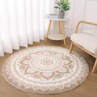Runder Flokati-Teppich 160 cm, beige, antirutsch, waschbar