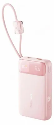 Produktbild von Externer Akku Baseus EnerFill FC11 mit digitalem Display, 20.000 mAh, 22,5 W, mit integriertem USB-C- und Lightning-Kabel, Rosa