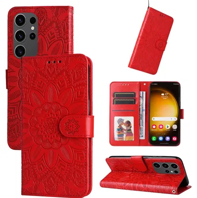 Produktbild von Mobigear Sonnenblumen-Handyhülle für Samsung Galaxy S24 Ultra, Klapphülle mit Geldbörsenfunktion - Rot