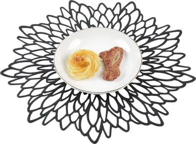Produktbild von PVC Platzdeckchen Abwaschbar 6er Set Tischsets Rund Platzsets Schwarz Tischmatten für Küche, Schwarz-03