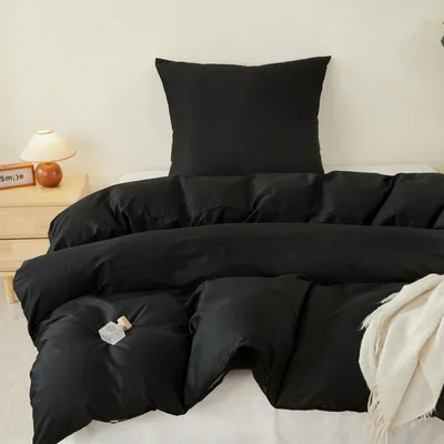 Produktbild von Bettwäsche-Set 2-teilig 135x200cm+80x80cm Schwarz 100% Baumwolle  Reißverschluss