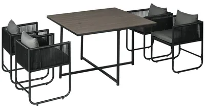 Produktbild von Outsunny 5-tlg. Polyrattan Gartenmöbel Set Esstisch mit 4 Stühlen Grau