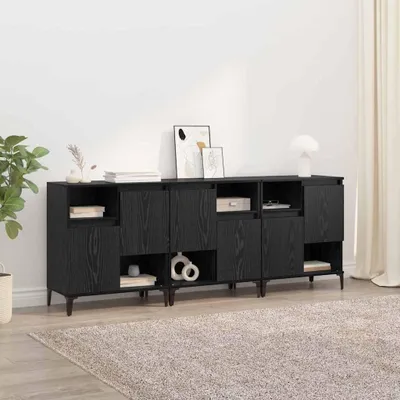 Zdjęcie produktu dla VidaXL Komody boczne, 3 sztuki, czarny kolor, imitacja dębu, wymiary: 60 x 35 x 70 cm