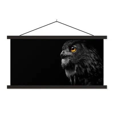 Produktbild von MuchoWow® Textilposter Eule - Vogel - Schwarz - Porträt 60x30 cm mit schwarzem Rahmen - Textilien