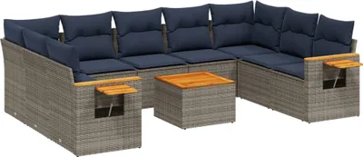 Produktbild von 10-tlg. Garten-Sofagarnitur mit Kissen Grau Poly Rattan