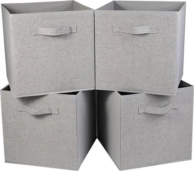 Image de Boîtes de rangement rembourrées - grises - lot de 4 - 30 x 30 x 30 cm