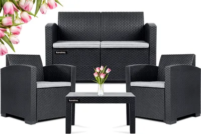 Obrázok produktu pre Súprava záhradného nábytku Konsimo (2 1 1 ks) "HORILES", sivá, ratan, moderná, 2+1+1+st | 120x76x61,5cm/67,6x76x61,5cm/72x38x52cm