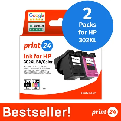 Productafbeelding van NIEUW: print24 Inktcartridges voor HP 302XL, multipack (BK/C/M/Y), 2 stuks