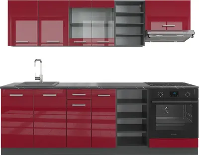 Produktbild von Küchenzeile Vicco R-Line Rot Hochglanz/Anthrazit 240 cm , AP Anthrazit, Model 43056