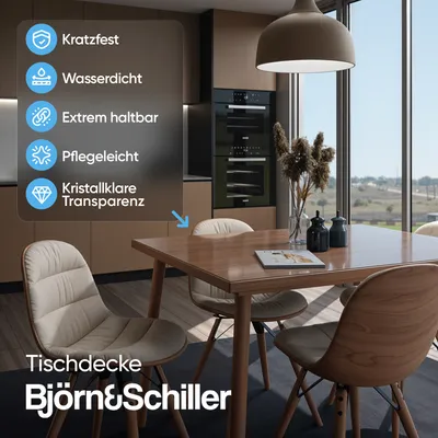 Produktbild von Björn&Schiller Tischschutz transparent 2mm, PVC-Folie für Tisch 90x120 cm, langlebige Schutzfolie für Esstisch, Schreibtisch & Glastisch