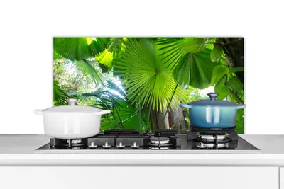 Produktbild von KitchenYeah®  Spritzschutz Küche - Küchenrückwand - Wandschutz für Herd und Spüle - Tropischer Regenwald 90x45 - Alu-Dibond (Alternative zum Spritzschutz aus Glas) - Hitzebeständig - Herdspritzschutz