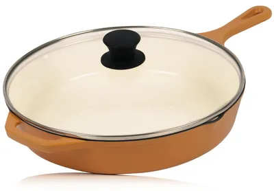 Immagine prodotto di Solidchoice - Padella in ghisa con coperchio, 29,5 cm, arancione