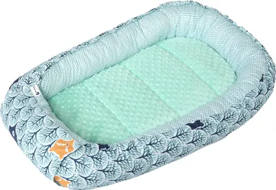 Image de Nid pour bébé, lit de voyage, petit nid pour bébé, 100 x 60 x 15 cm, coton « Forêt » avec Minky couleur menthe