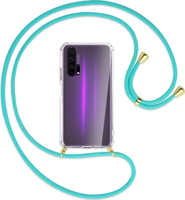 Produktbild von Handykette Backcover-Schutzhülle mit Band (Metall goldfarben) für Honor 20 Pro - türkis