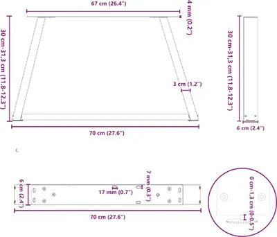 Produktbild von vidaXL Couchtischbeine V-Form 2 Stück Schwarz 70x(30-31,3) cm Stahl