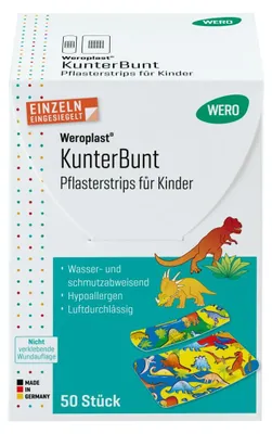 Produktbild von Weroplast KunterBunt Pflasterstrips Mix für Kinder, 50 Stk/Pkg
