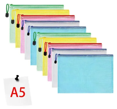 Image de Pochettes de documents format A5, lot de 10, 5 couleurs, en PVC, avec fermeture éclair