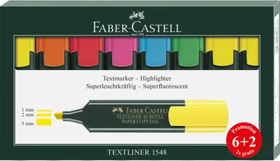 Produktbild von Faber-Castell 254863 - Textmarker Set TL 48, 8er Etui, Neon Farben, mit langlebiger Keilspitze, Strichbreite 1 - 5 mm, nachfüllbar