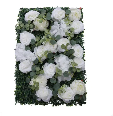 Produktbild von 6 Stück Blumenwand Set Rosenwand Künstliche Blumen Wandpaneele 60x40cm (weiß+grün) für Hochzeit Geburtstag Party Weihnachten Foto Requisiten Hintergrund Dekoration