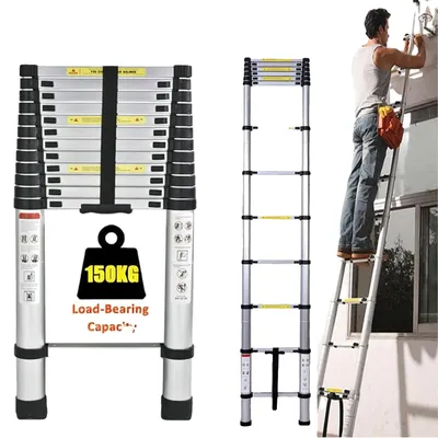 Immagine prodotto di Scala telescopica, struttura in alluminio, altezza regolabile, 5 m/16,4 ft (alluminio)