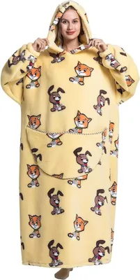 Produktbild von Damen-Hoodie aus Flanell mit Katzen- und Hundemotiv, Oversize-Maxi-Modell in Einheitsgröße