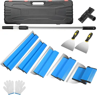 Image de Kit de spatules - Spatule pour cloisons sèches - Lame flexible en acier inoxydable - Lame de spatule remplaçable - Grattoir - Bleu