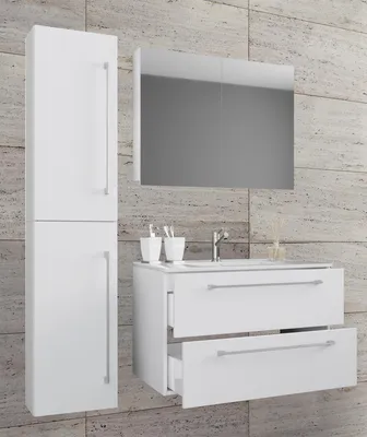 Produktbild von VCM 4-tlg. Waschplatz Waschtisch | Waschbecken Unterschrank Breite 80 cm | Badmöbel Set mit Schubladen Drehtüren Spiegelschrank | Badinos