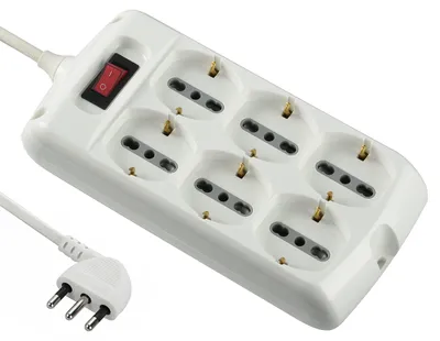 Zdjęcie produktu dla Electraline 62060. Listwa zasilająca wielokrotna, 6 gniazd, z zabezpieczeniem przepięciowym, gniazda Schuko + 10/16 A z uziemieniem