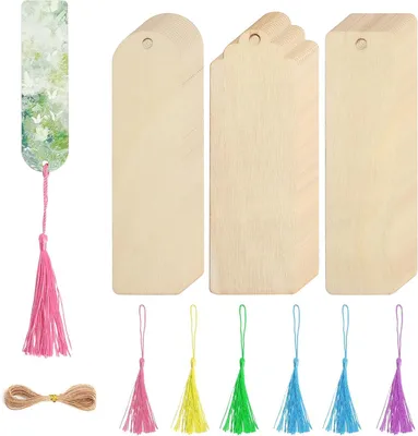 Produktbild von Holz Lesezeichen 36 Stück, Bastelset, mit Quasten in 6 Farben, zum Basteln