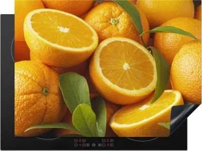 Produktbild von KitchenYeah© Herdabdeckplatte Orange - Blatt - Frucht , 71x52cm, Küche Deko, Glaskeramikkochfeld Herdabdeckung, Abdeckplatte fùr Kochfeld