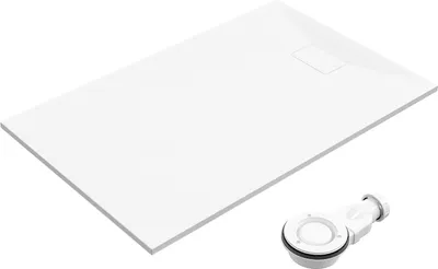 Produktbild von SMC Duschwanne 140x90cm weiß Steinoptik mit Ablaufgarnitur Zuschneidbar Duschtasse Eckduschwanne Brausewanne