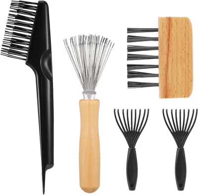 5 Stück Haarbürsten-Reinigungsset mit Holzgriff für Bürsten, Teppiche und Badmatten