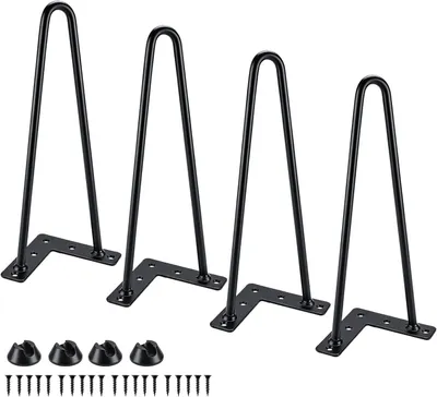 Produktbild von 4 Haarnadel Tischbeine aus Metall in Schwarz mit Bodenschonern und Schrauben, DIY Möbelfüße für Couchtische, Nachttische, Hocker (30 cm)