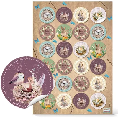 Produktbild von Logbuch-Verlag 24 Osteraufkleber pastell - 4 cm rund selbstklebend - Papieraufkleber Vintage Frohe Ostern Aufkleber rosa blau24 Aufkleber / 1 Bogen