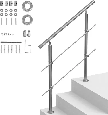 Image de SucceBuy 39,4 pouces (L) mains courantes pour escaliers extérieurs. Kit de main courante d'escalier en acier inoxydable avec montage. set de main courante d'escalier à 2 barres transversales, idéal pour les personnes âgées, les vérandas et les terrasses.