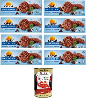 Produktbild von Cèréal Senza Zuccheri Cookes al Cacao Zuckerfreie Kakaoköche 8x130gr+ Italian Gourmet polpa 400g